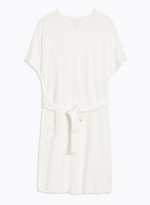 White Viscose Short Sleeve Round Neck Dress - MAJESTIC FILATURES