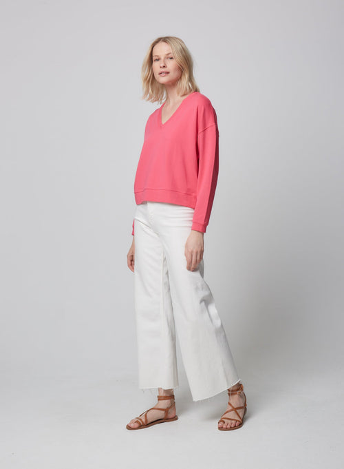 Flamingo Langarmpullover mit V-Ausschnitt aus Viskose / Elasthan - MAJESTIC FILATURES