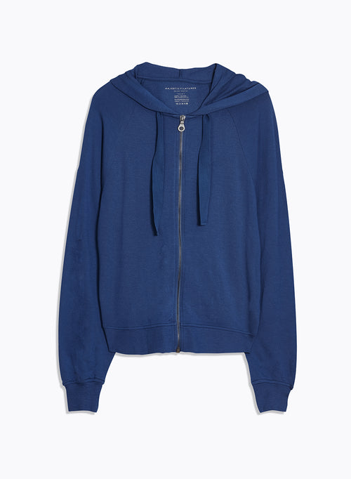 Blaues Sweatshirt mit Kapuzenkragen Lange Raglanärmel aus Viskose / Elasthan - MAJESTIC FILATURES