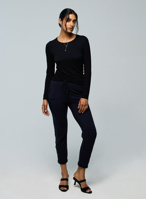 Navy Trousers with Viscose and Elastane Pockets - MAJESTIC FILATURES