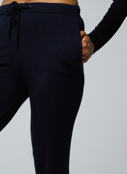 Navy Trousers with Viscose and Elastane Pockets - MAJESTIC FILATURES
