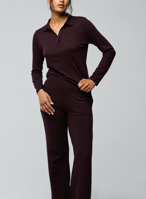 Pantalon Aubergine en Viscose / Elasthanne - MAJESTIC FILATURES