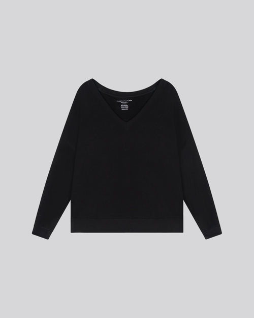 Sweat Noir Col V Manches Longues en Viscose / Elasthanne - MAJESTIC FILATURES