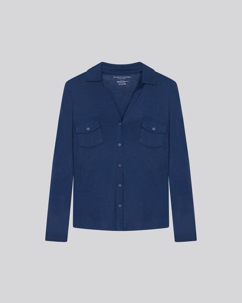 Chemise Bleu Chemise Manches Longues en Coton Organique / Cachemire - MAJESTIC FILATURES