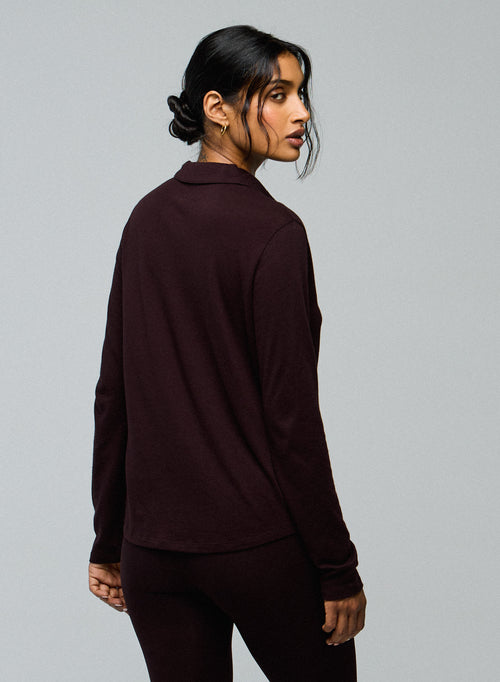 Aubergine Shirt Long Sleeve Shirt in Organic Cotton / Cashmere - MAJESTIC FILATURES