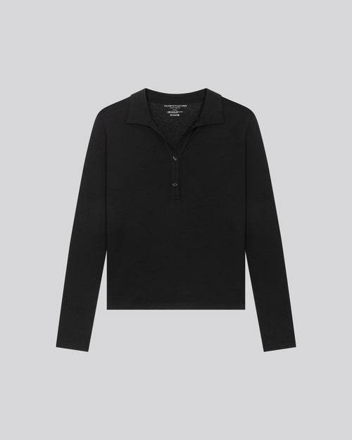 Polo Noir Polo Manches Longues en Coton / Cachemire - MAJESTIC FILATURES