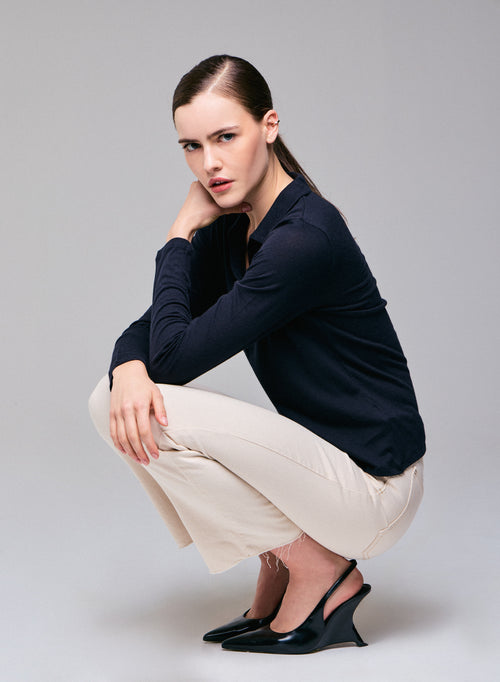 Polo Marine Polo Manches Longues en Coton / Cachemire - MAJESTIC FILATURES