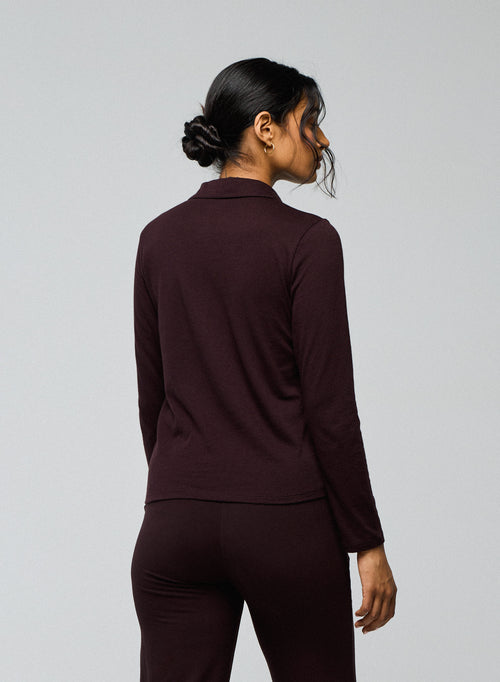 Aubergine long-sleeved polo shirt in cotton / cashmere - MAJESTIC FILATURES