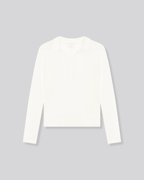 Polo blanco Polo de manga larga de algodón / cachemir - MAJESTIC FILATURES
