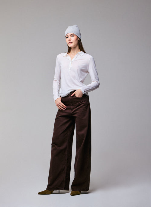 Polo blanco Polo de manga larga de algodón / cachemir - MAJESTIC FILATURES