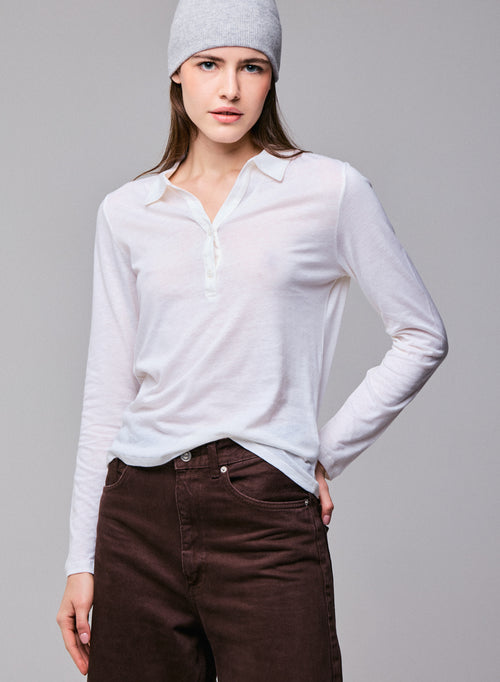 Polo blanco Polo de manga larga de algodón / cachemir - MAJESTIC FILATURES