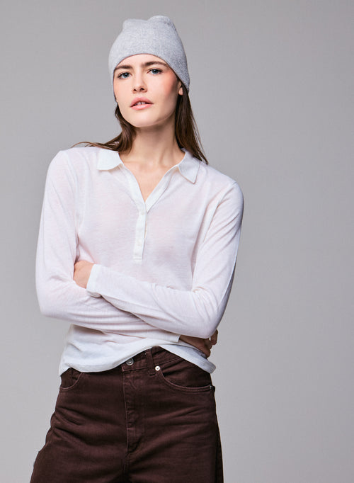 Polo blanco Polo de manga larga de algodón / cachemir - MAJESTIC FILATURES