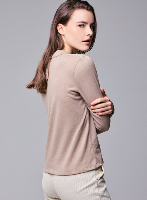 Polo Beige Polo Manches Longues en Coton / Cachemire - MAJESTIC FILATURES
