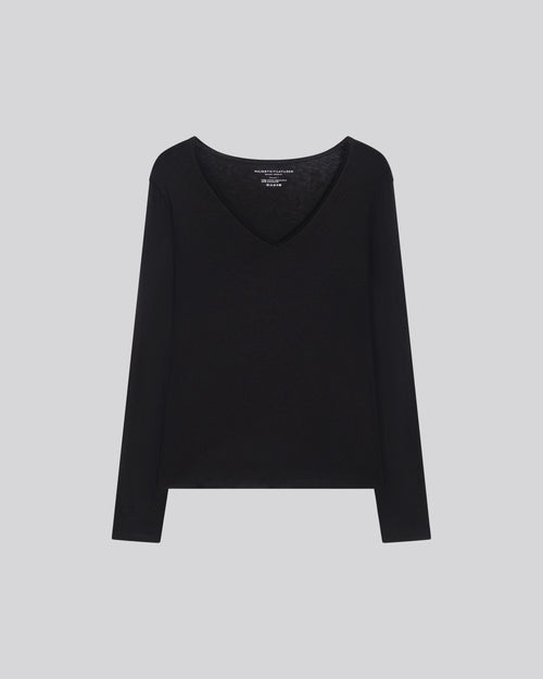 "Camiseta Carole cuello V de manga larga Algodón / Cachemira" - MAJESTIC FILATURES