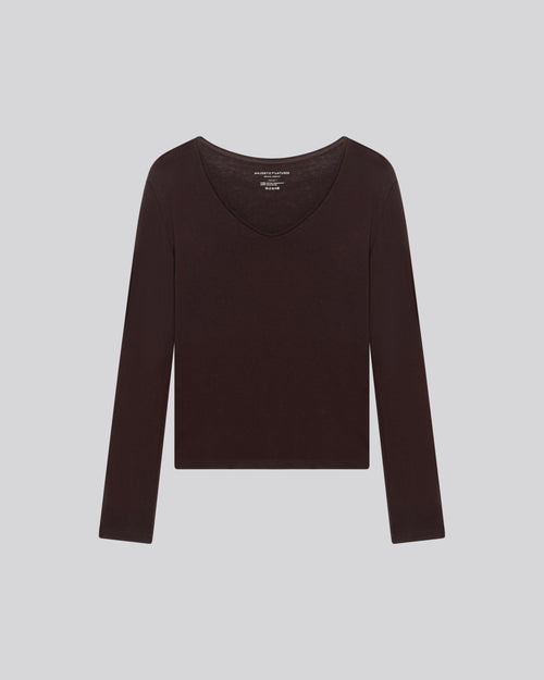 Camiseta de manga larga con cuello de pico morado en algodón orgánico / cachemir - MAJESTIC FILATURES