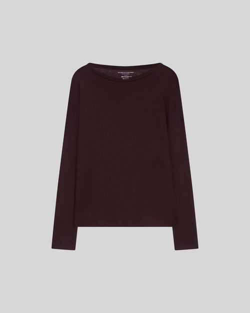 T-shirt Aubergine Col Bateau Manches Longues en Coton / Cachemire - MAJESTIC FILATURES