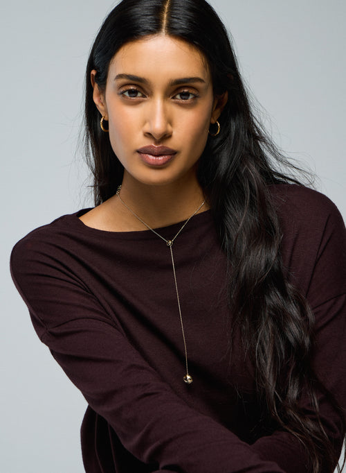 T-shirt Aubergine Col Bateau Manches Longues en Coton / Cachemire - MAJESTIC FILATURES