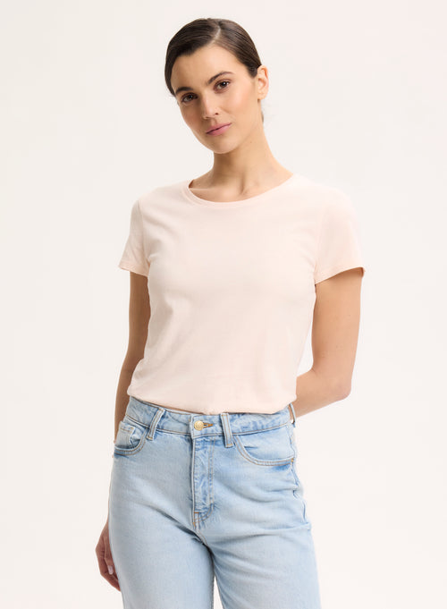 Rosafarbenes Kurzarm-T-Shirt mit Rundhalsausschnitt aus Bio-Baumwolle - MAJESTIC FILATURES