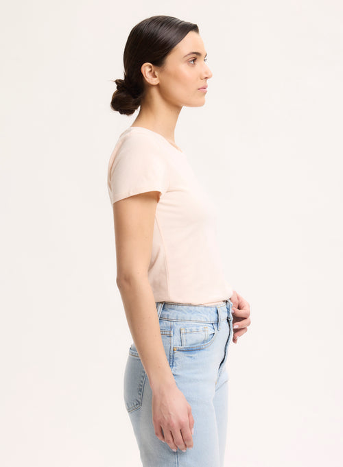 Rosafarbenes Kurzarm-T-Shirt mit Rundhalsausschnitt aus Bio-Baumwolle - MAJESTIC FILATURES
