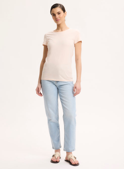 Rosafarbenes Kurzarm-T-Shirt mit Rundhalsausschnitt aus Bio-Baumwolle - MAJESTIC FILATURES