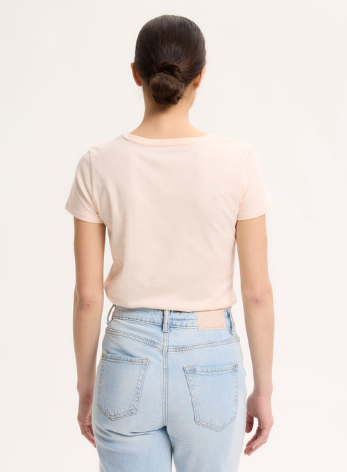 Rosafarbenes Kurzarm-T-Shirt mit Rundhalsausschnitt aus Bio-Baumwolle - MAJESTIC FILATURES
