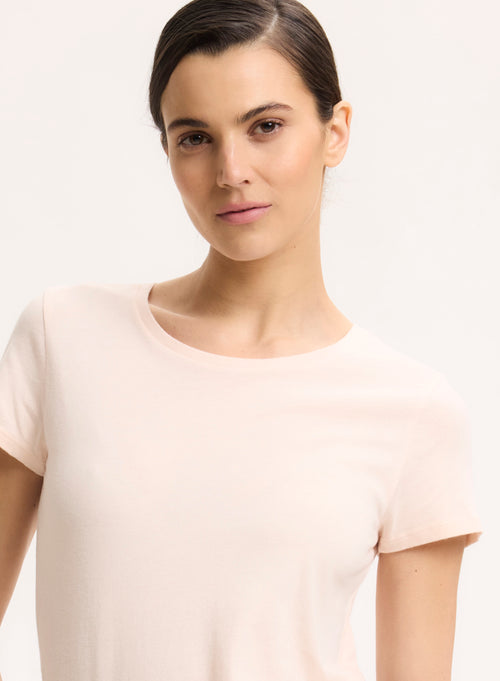 Rosafarbenes Kurzarm-T-Shirt mit Rundhalsausschnitt aus Bio-Baumwolle - MAJESTIC FILATURES