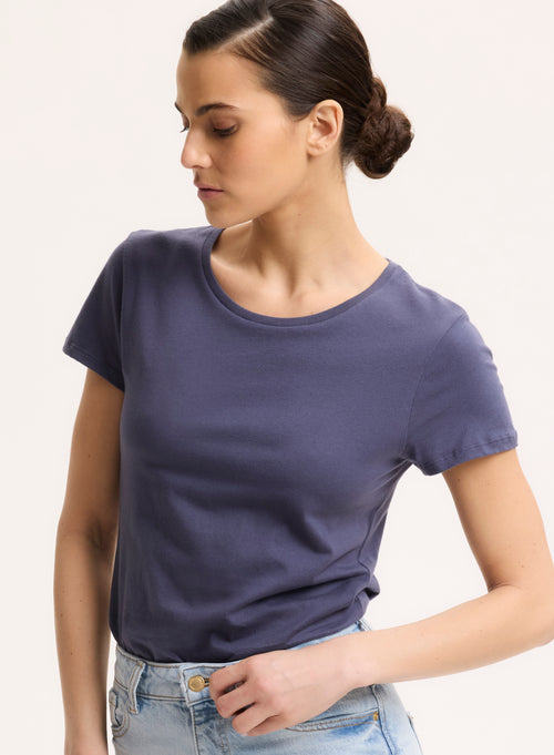 Blue Tee shirt Round Neck Short Sleeve Organic Cotton - MAJESTIC FILATURES
