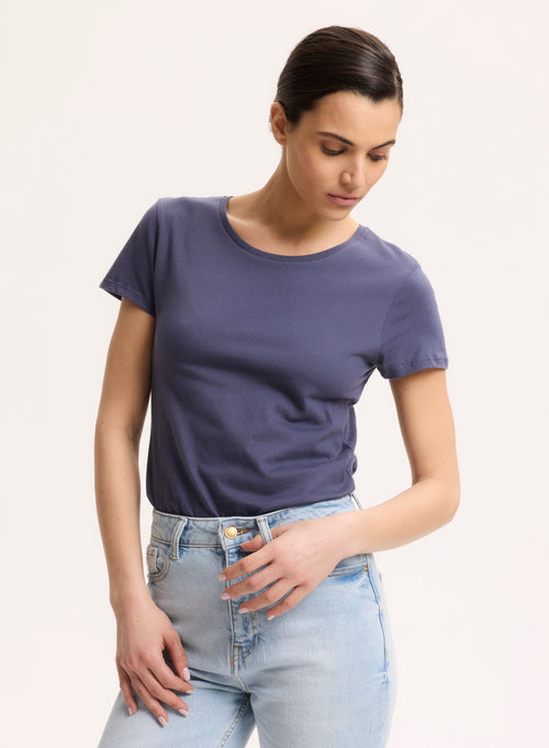 Blue Tee shirt Round Neck Short Sleeve Organic Cotton - MAJESTIC FILATURES