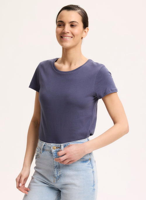 Blue Tee shirt Round Neck Short Sleeve Organic Cotton - MAJESTIC FILATURES