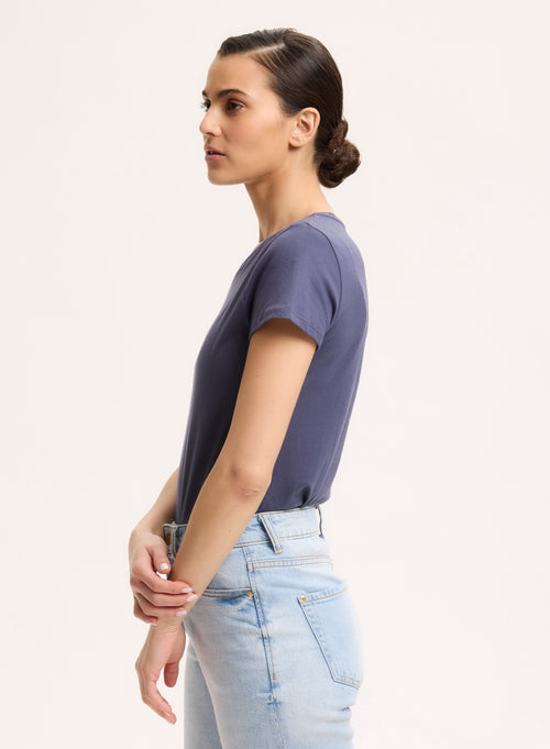 Blue Tee shirt Round Neck Short Sleeve Organic Cotton - MAJESTIC FILATURES