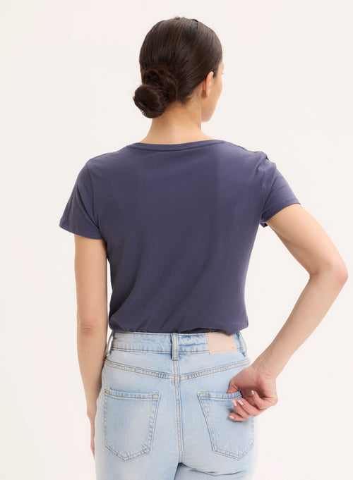 Blue Tee shirt Round Neck Short Sleeve Organic Cotton - MAJESTIC FILATURES