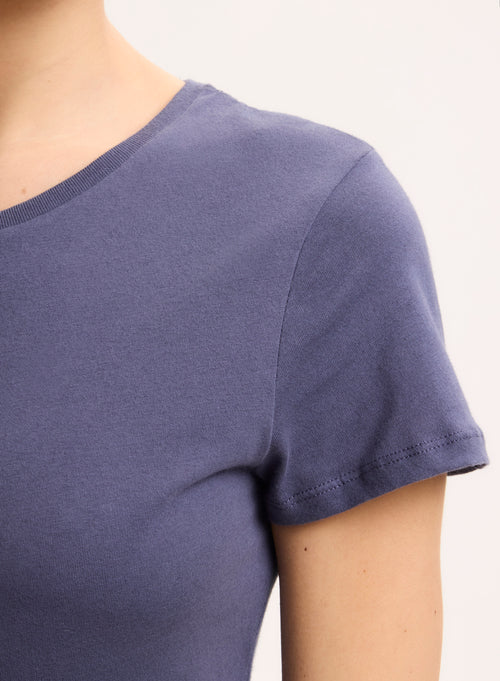 Blue Tee shirt Round Neck Short Sleeve Organic Cotton - MAJESTIC FILATURES