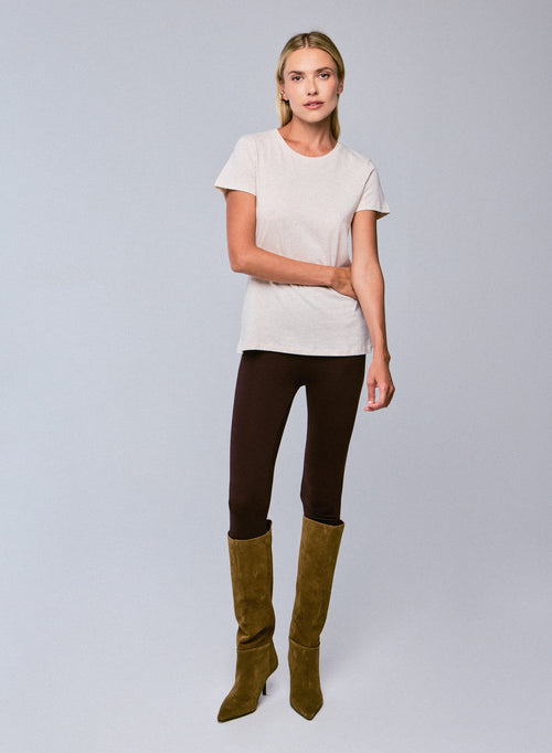 T-shirt Beige Col Rond Manches Courtes en Coton organique - MAJESTIC FILATURES