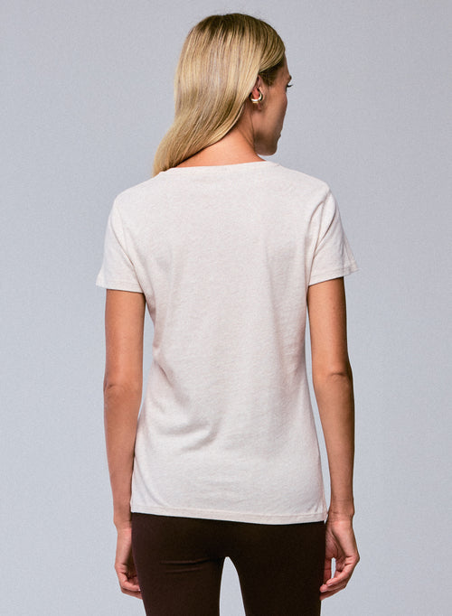 T-shirt Beige Col Rond Manches Courtes en Coton organique - MAJESTIC FILATURES