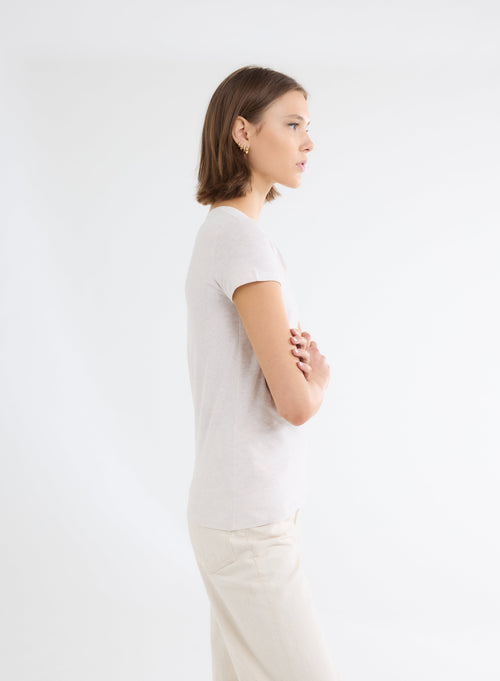 T-Shirt in Ecru meliert Rundhalsausschnitt Kurzarm aus Deluxe Baumwolle - MAJESTIC FILATURES