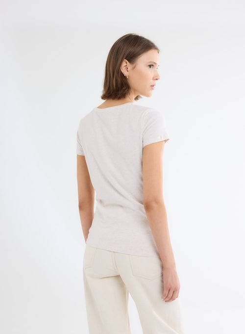 T-Shirt in Ecru meliert Rundhalsausschnitt Kurzarm aus Deluxe Baumwolle - MAJESTIC FILATURES