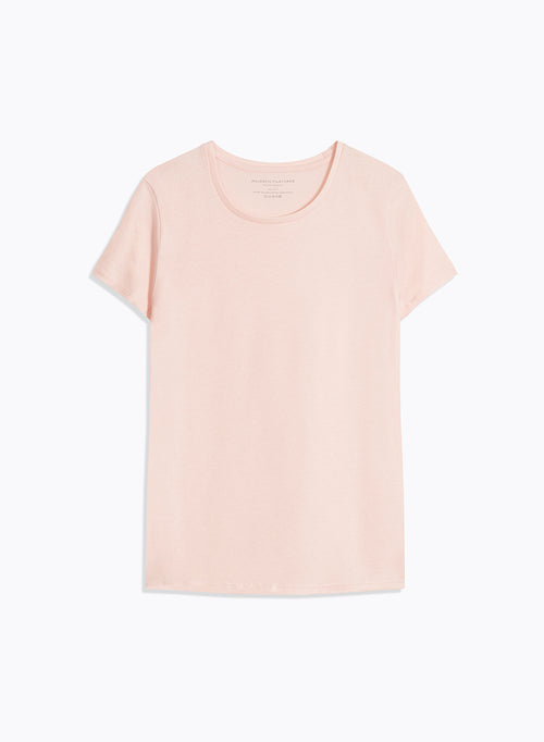 Rosafarbenes Kurzarm-T-Shirt mit Rundhalsausschnitt aus Bio-Baumwolle - MAJESTIC FILATURES