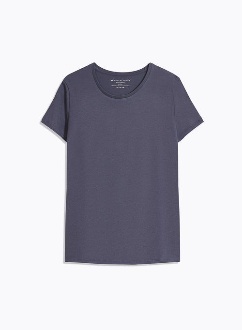 Blue Tee shirt Round Neck Short Sleeve Organic Cotton - MAJESTIC FILATURES