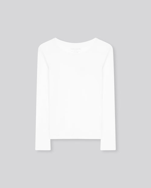 Camiseta Manga Larga Cuello Redondo en Algodón Deluxe Blanco - MAJESTIC FILATURES