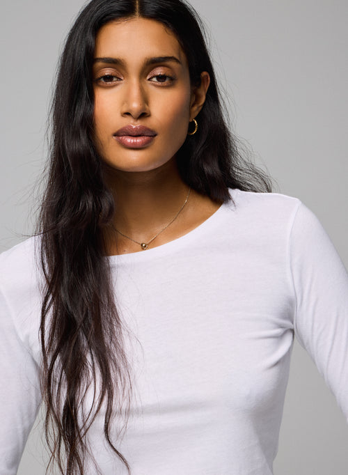 Camiseta Manga Larga Cuello Redondo en Algodón Deluxe Blanco - MAJESTIC FILATURES
