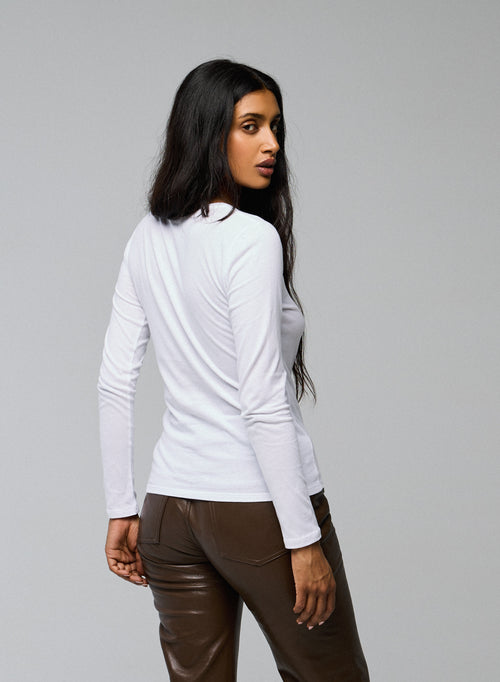 Camiseta Manga Larga Cuello Redondo en Algodón Deluxe Blanco - MAJESTIC FILATURES