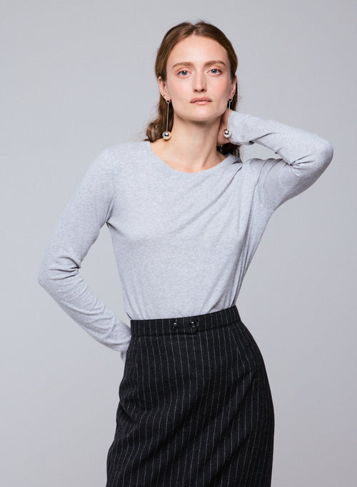 Grey Round Neck Long Sleeves T-shirt in Organic Cotton - MAJESTIC FILATURES