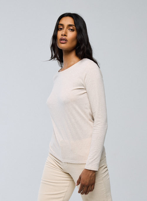 T-shirt Beige Col Rond Manches Courtes en Coton organique - MAJESTIC FILATURES