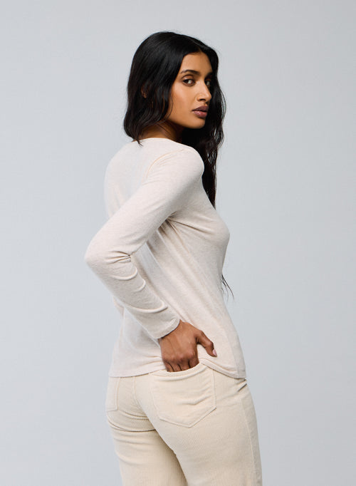 T-shirt Beige Col Rond Manches Courtes en Coton organique - MAJESTIC FILATURES