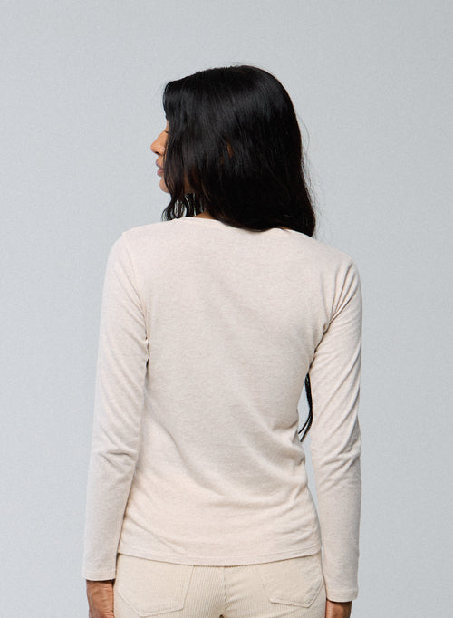 T-shirt Beige Col Rond Manches Courtes en Coton organique - MAJESTIC FILATURES
