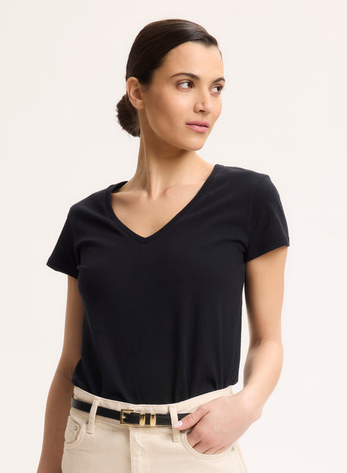 Julia T-Shirt V-Ausschnitt kurze Ärmel aus Deluxe-Baumwolle - MAJESTIC FILATURES