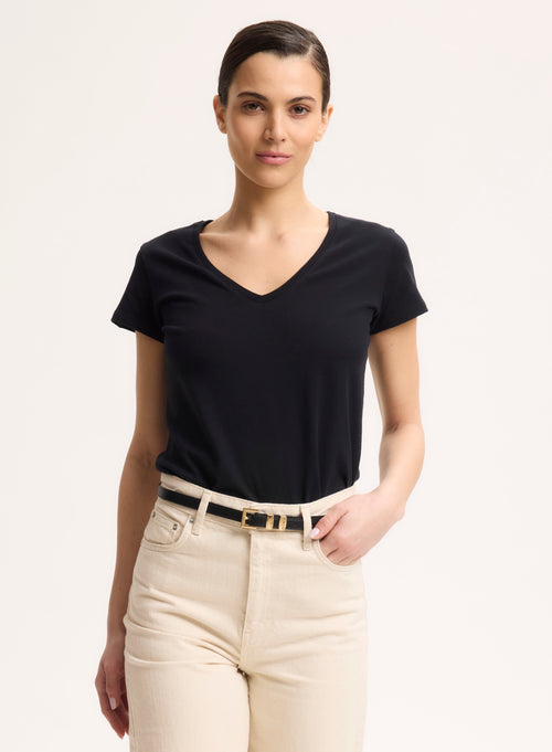 Julia T-Shirt V-Ausschnitt kurze Ärmel aus Deluxe-Baumwolle - MAJESTIC FILATURES