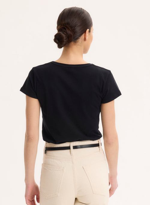 Julia T-Shirt V-Ausschnitt kurze Ärmel aus Deluxe-Baumwolle - MAJESTIC FILATURES