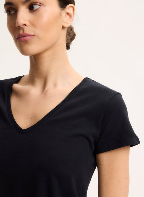 Julia T-Shirt V-Ausschnitt kurze Ärmel aus Deluxe-Baumwolle - MAJESTIC FILATURES