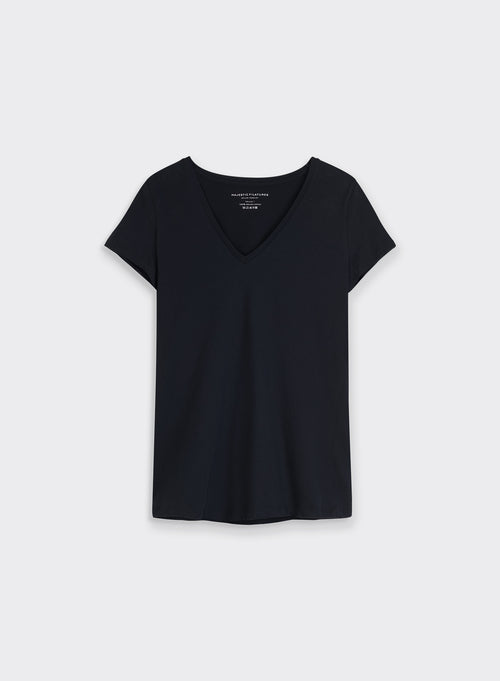 Julia Deluxe Cotton short sleeve V-neck t-Shirt - MAJESTIC FILATURES